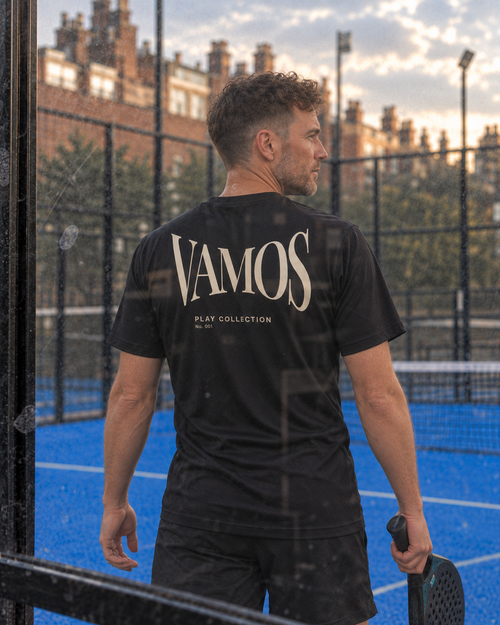 AP Club Vamos Tee in black, men's padel T-shirt from Play Collection No.001
