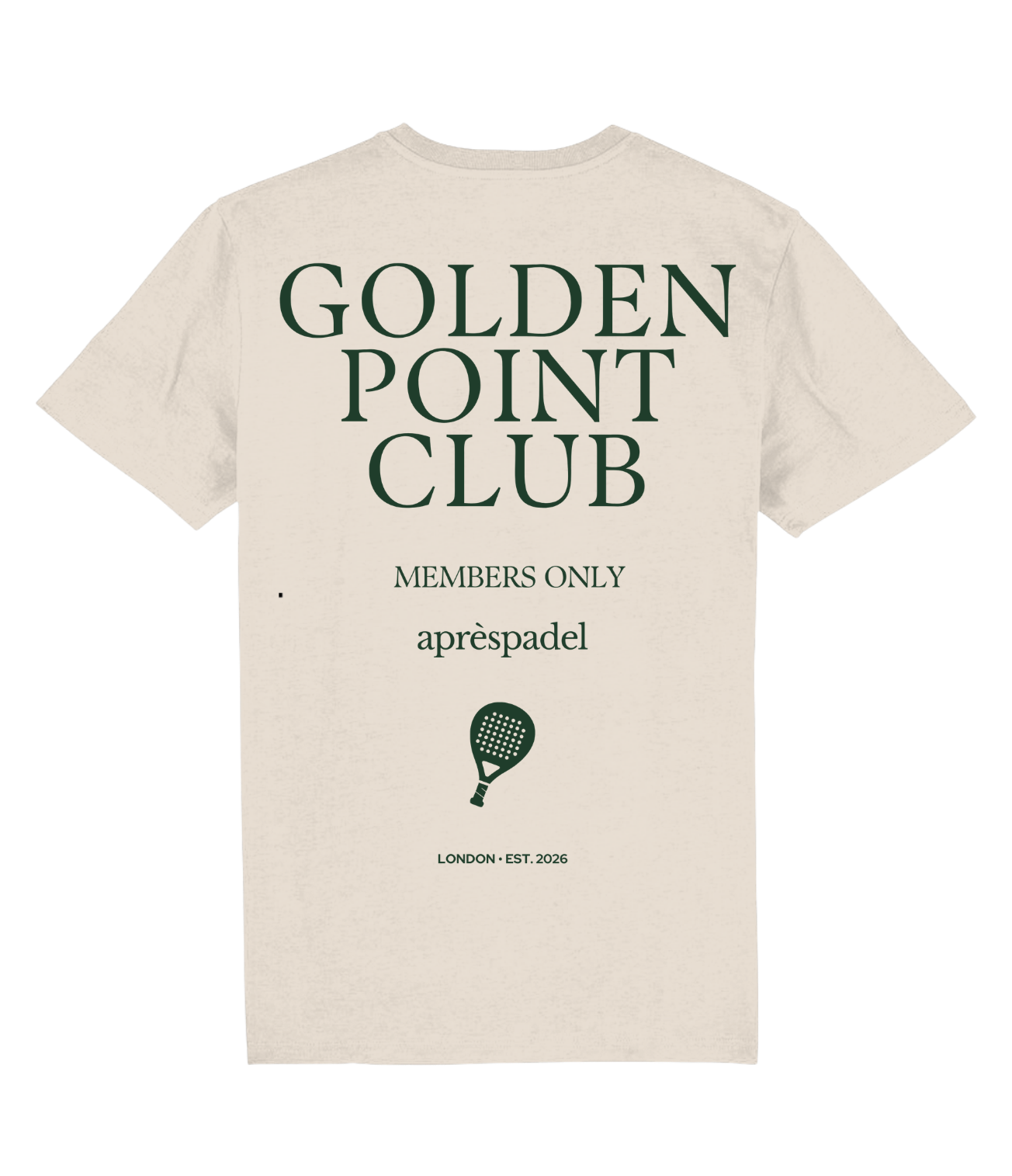 Cream AP Club t-shirt with 'Golden Point Club' text on a white background