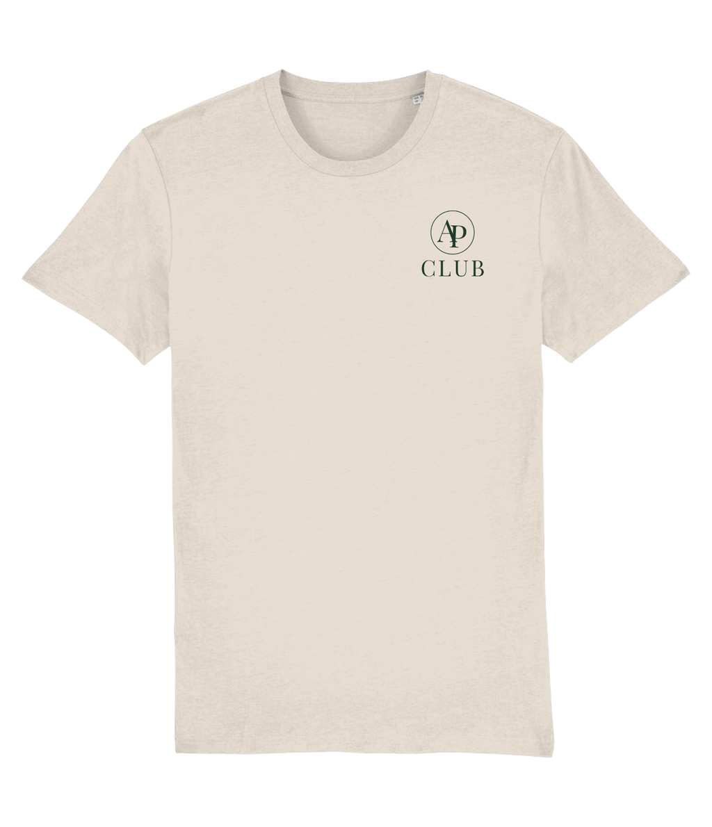 Beige AP Club Golden Point Club -shirt with a logo and text on a white background