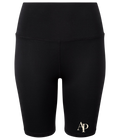Women's black AP Club padel cycling shorts on a clean product background