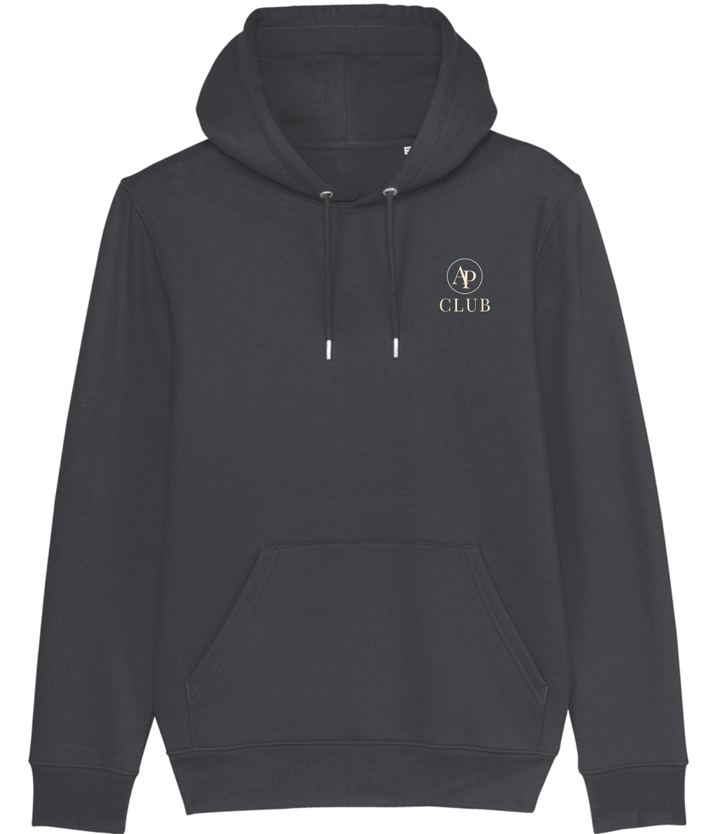 Grey AP Club hoodie with a logo on the chest against a white background