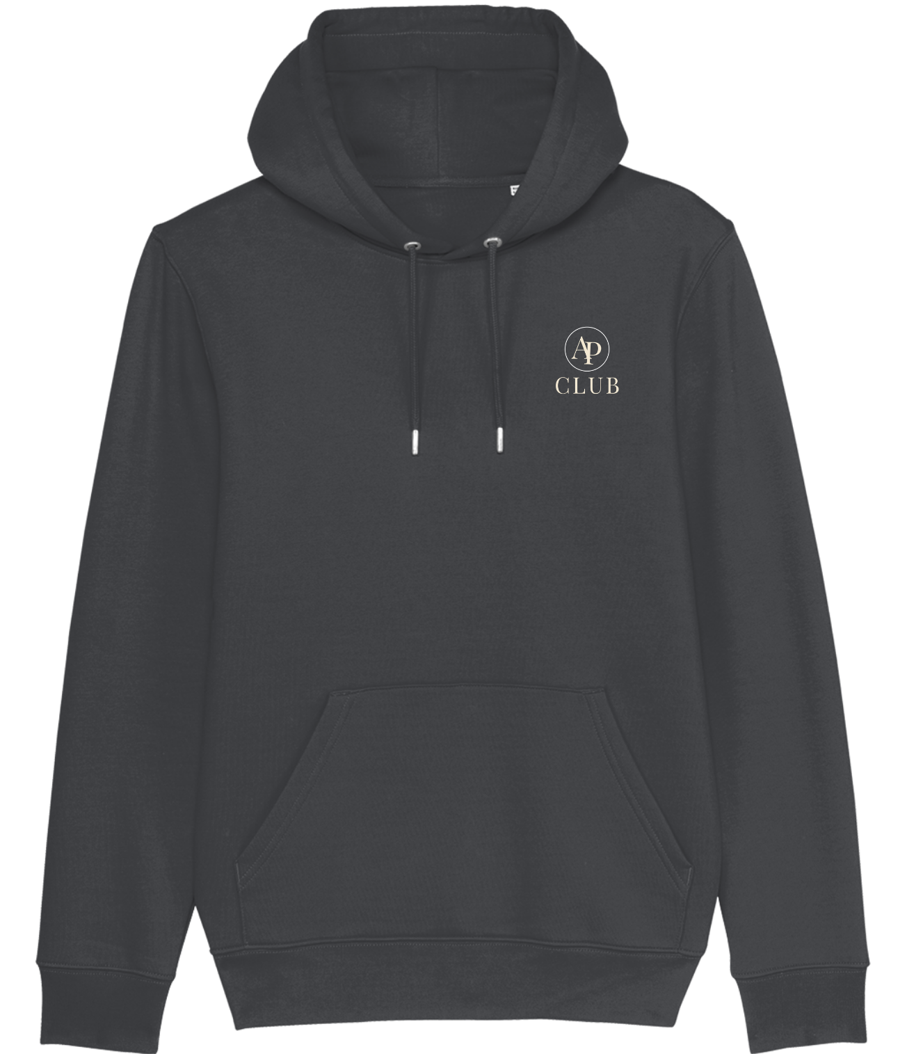 Grey AP Club hoodie with a logo on the chest against a white background