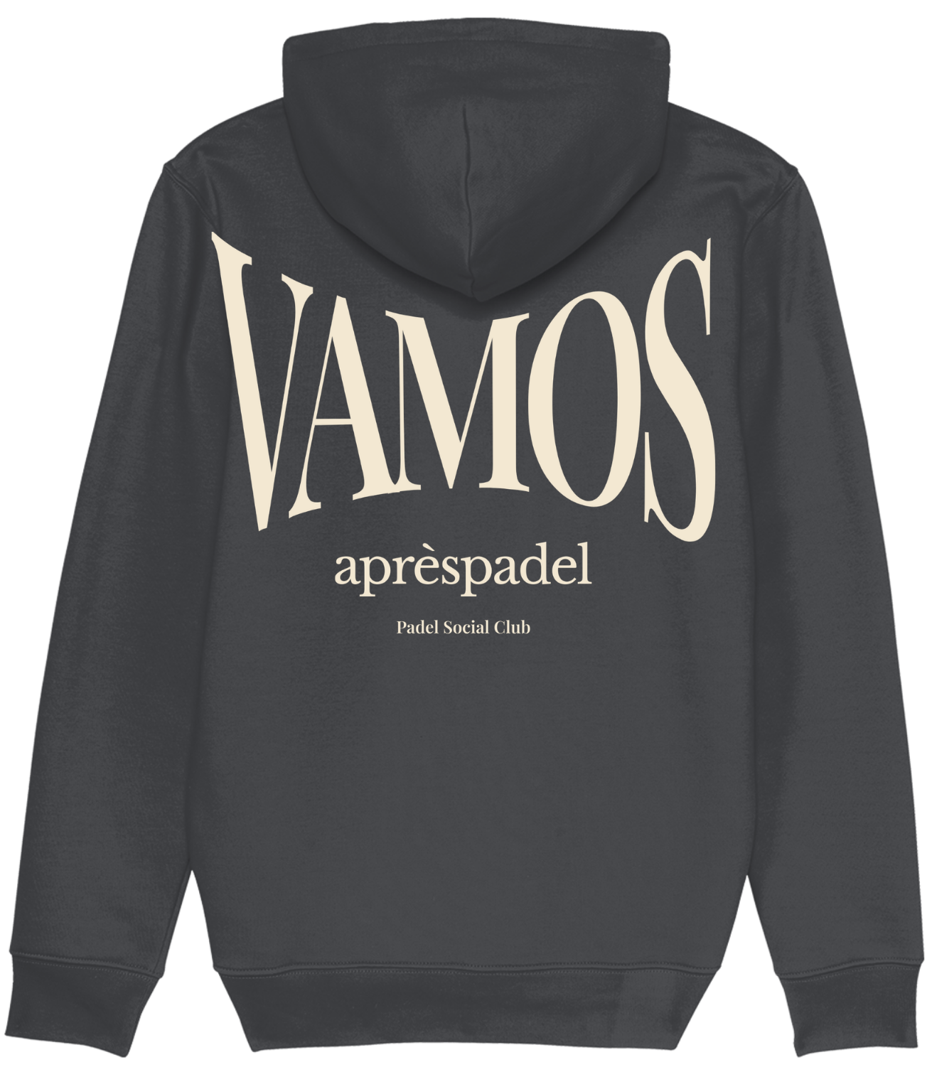 Grey AP Club hoodie with 'VAMOS' text on the back against a white background
