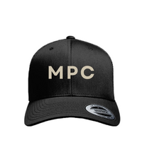 Black cap with 'MPC' logo on a white background