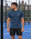 AP Club men's Vamos padel tee in blue steel – front view