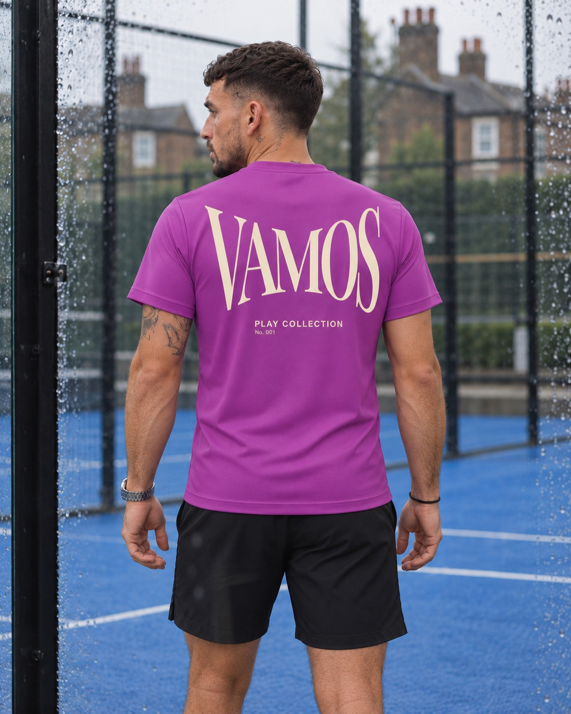 AP Club men's Vamos padel tee in magenta – back view