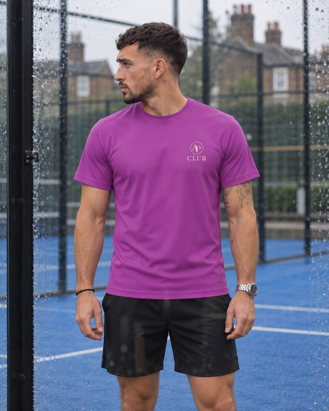 AP Club men's Vamos padel tee in magenta – front view